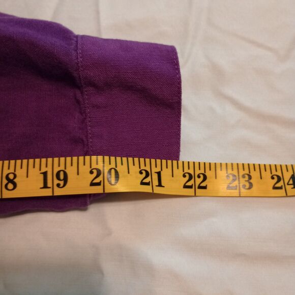 CJ Banks Linen Blend L/S Popover 2X Purple Roll tab Sleeve V-Neck - Picture 10 of 10